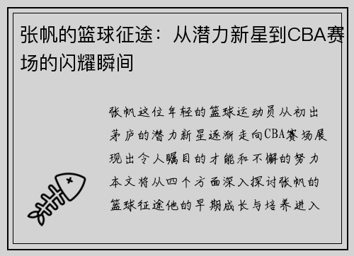 张帆的篮球征途：从潜力新星到CBA赛场的闪耀瞬间